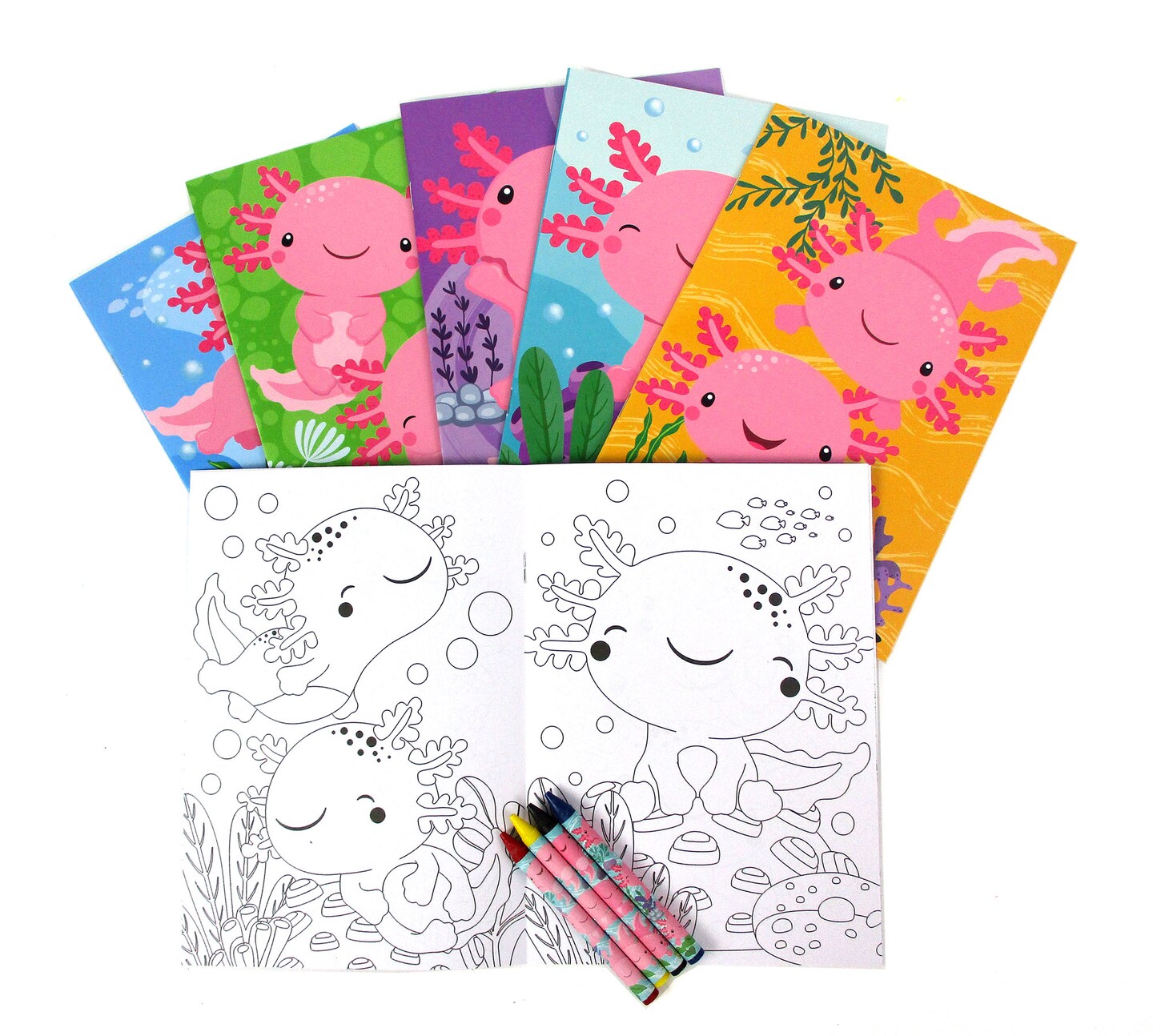 TINYMILLS Axolotl Coloring Book Set with 12 Coloring Books and 48 Crayons