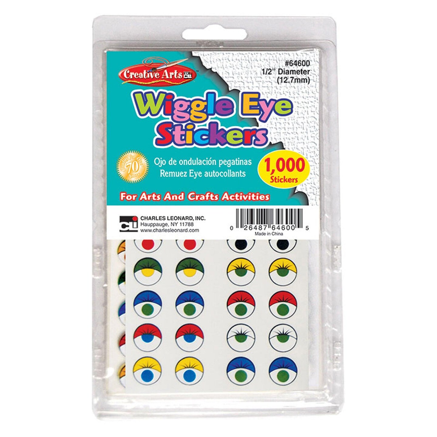 Creative Arts&#x2122; Wiggle Eyes Stickers, Assorted Colors, 1000 Per Pack, 2 Packs