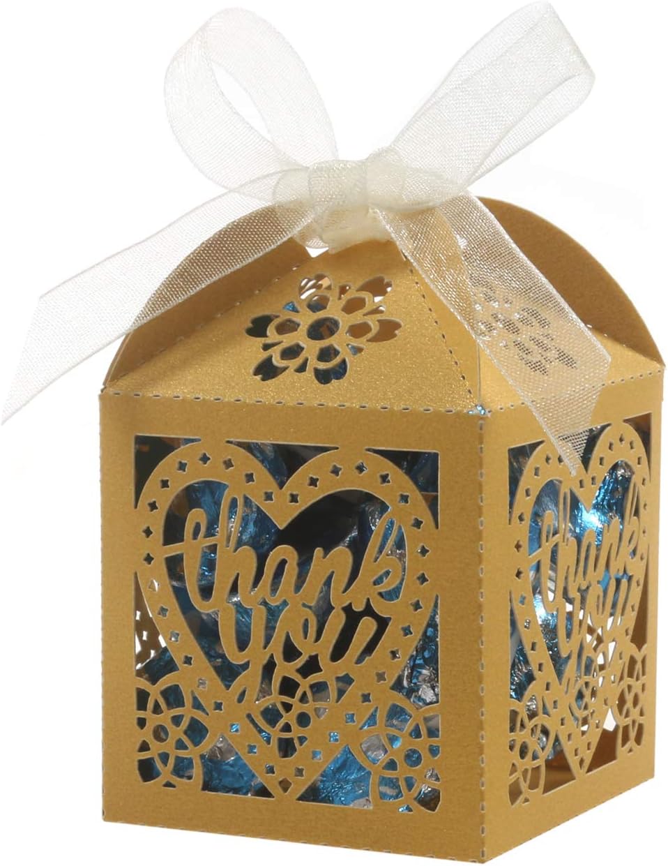 100 Gold Laser Cut Thank You Gift Boxes with Ribbons