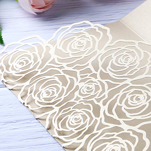 Rodvanvo 20 Pcs Laser Cut Wedding Invitations Card Pocket with Envelope for Birthday Party Baby or Bride Shower Invite suitable for 5 * 7 Inches Insert Paper (Champagne)