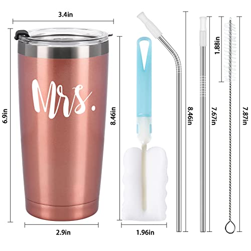 Mr and Mrs Tumbler Set of 2, Gifts for Newlyweds Couples Wife Bride To Be Newly Engaged Bridal Shower Wedding Engagement, 20 oz Stainless Steel Insulated Travel with Lids, Black & Rose Gold