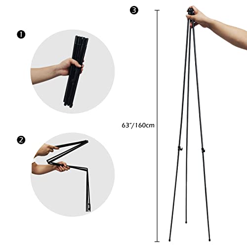 Easel Stand for Display,RRFTOK 63&#x27;&#x27; Instant Easel, Foldable Portable Ground Easel for Wedding Banner and Poster Display Stand, Tabletop Easel Display Metal Tripod with Portable