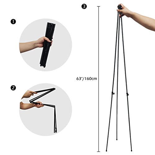 Easel Stand for Display, 63'' Instant Easel, Foldable Portable Ground Easel for Wedding Banner and Poster Display Stand, Tabletop Easel Display Metal Tripod with Portable