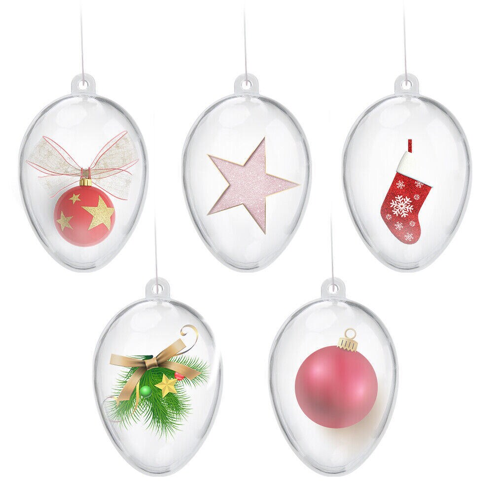 SKUSHOPS 5 PCS Clear Plastic Easter Christmas Balls Baubles Sphere Fillable Xmas Tree Ornament