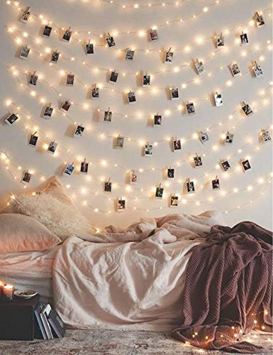 17Ft - 50 LED Photo Clip  Fairy String Lights with 50 Clear Clips for Hanging Pictures, Photo String Lights with Clips - Perfect Dorm Bedroom Wall Decor Wedding Decorations