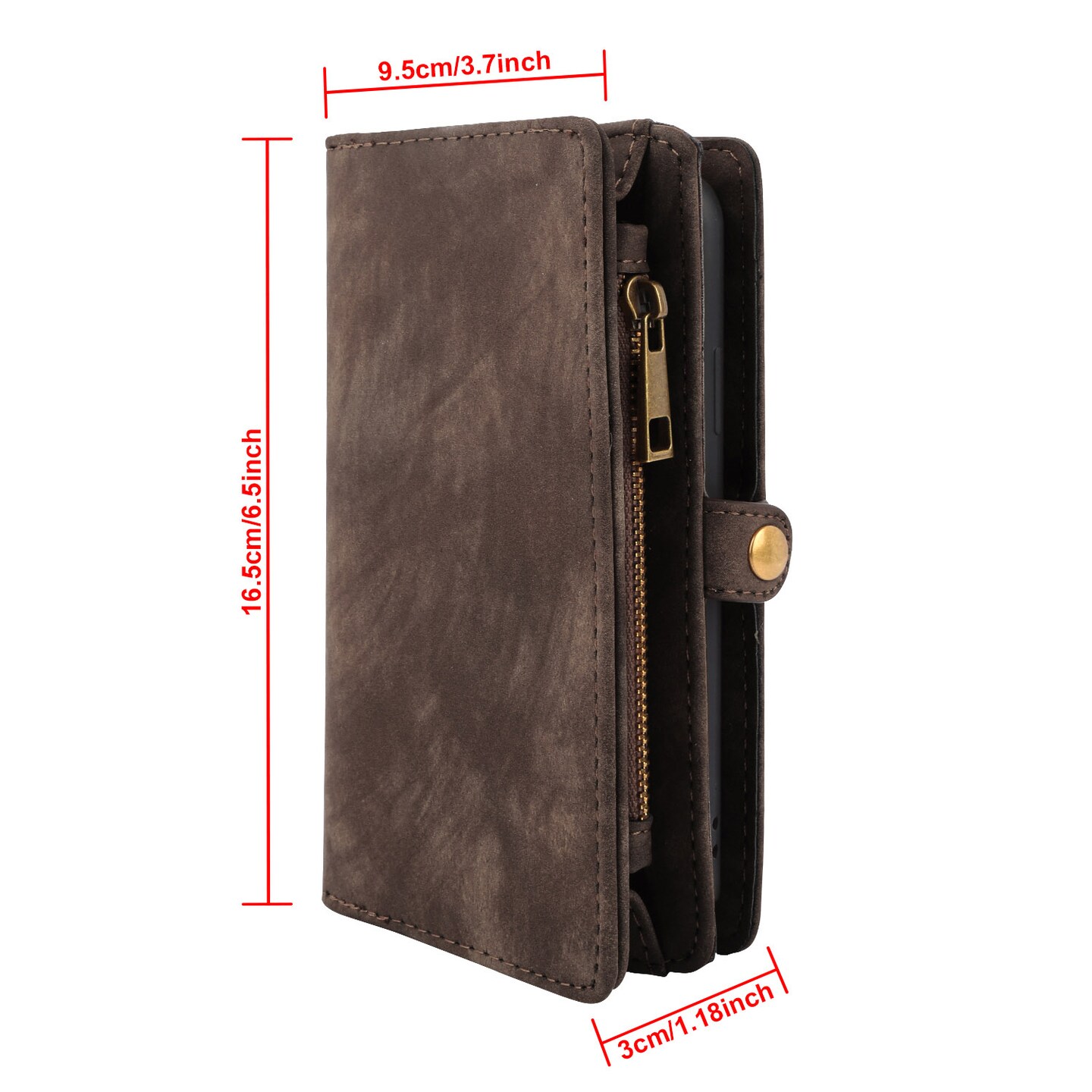 Global Phoenix Phone Wallet Case For iPhone 8 Plus Portable Wallet Case 2 in 1 Leather Zipper Magnetic Detachable 15 Card Slots