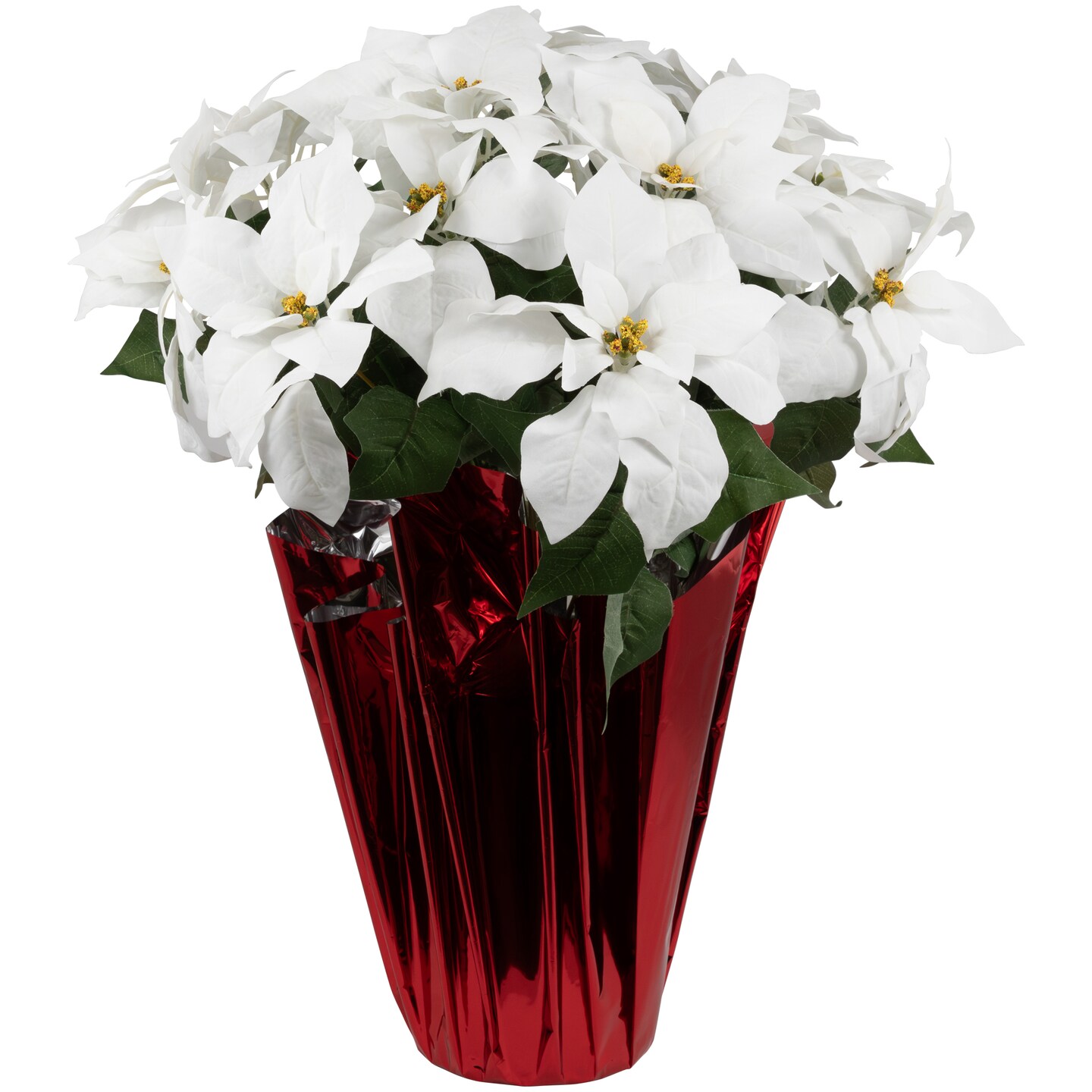 Northlight 26&#x22; White Artificial Christmas Poinsettia in Red Wrapped Base