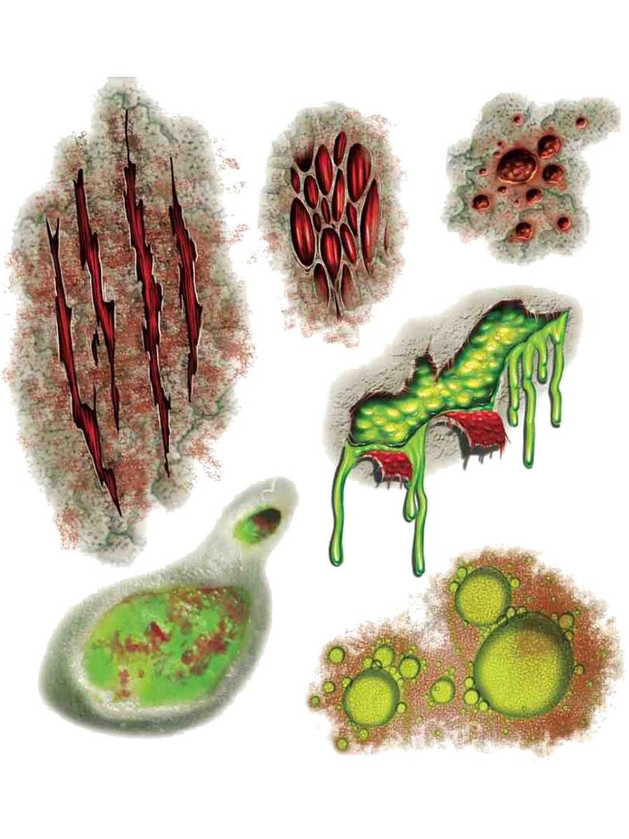 Biohazard Zombie Costume Temporary Tattoo Mutant Body Parts Set