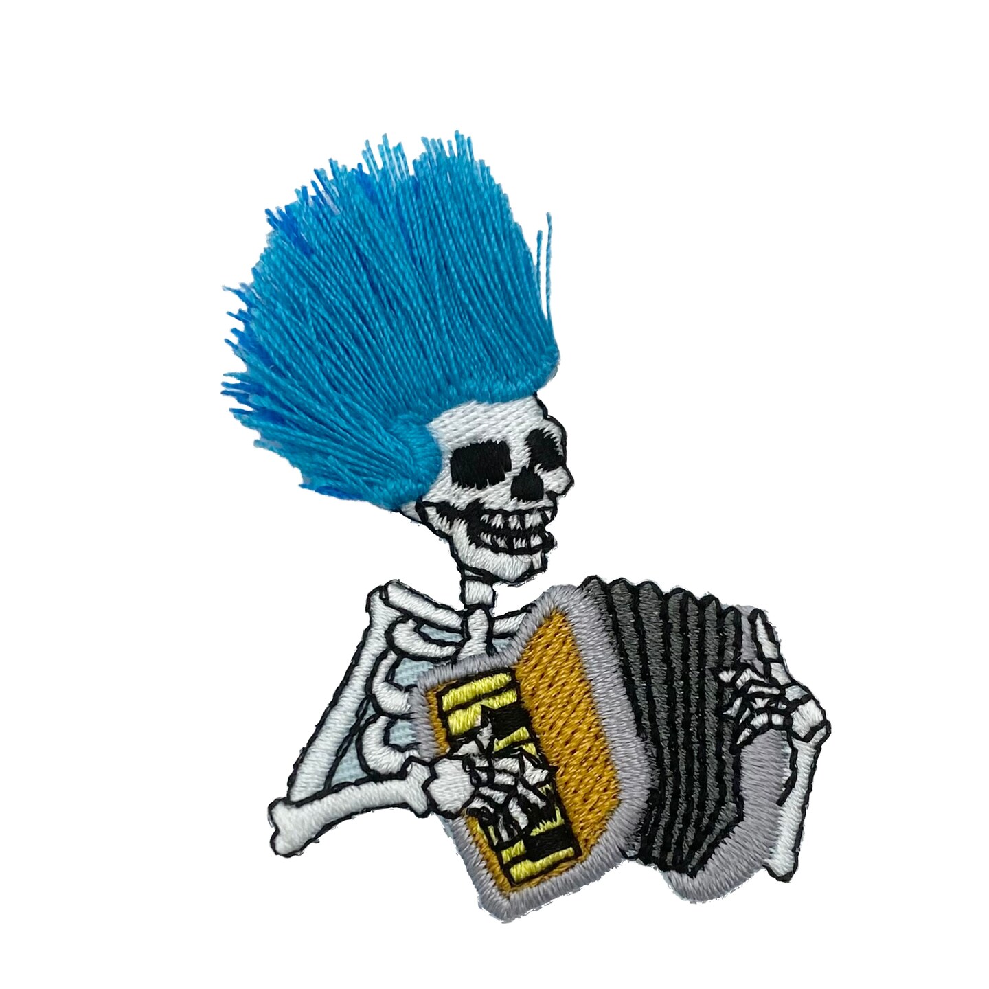 Skeleton with Accordion, Rockabilly Band, Embroidered, Iron on Patch