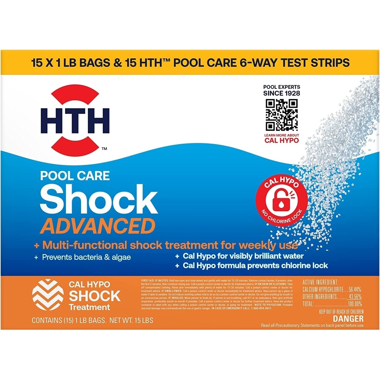 Hth 52044 Swimming Pool Shock Advanced And Test Strips 1 Pound (Pack Of 15)