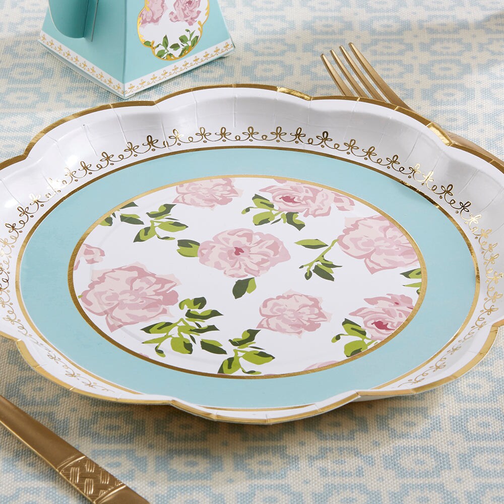 Tea Time Whimsy 9 in. Premium Paper Plates - Blue (Set of 16)