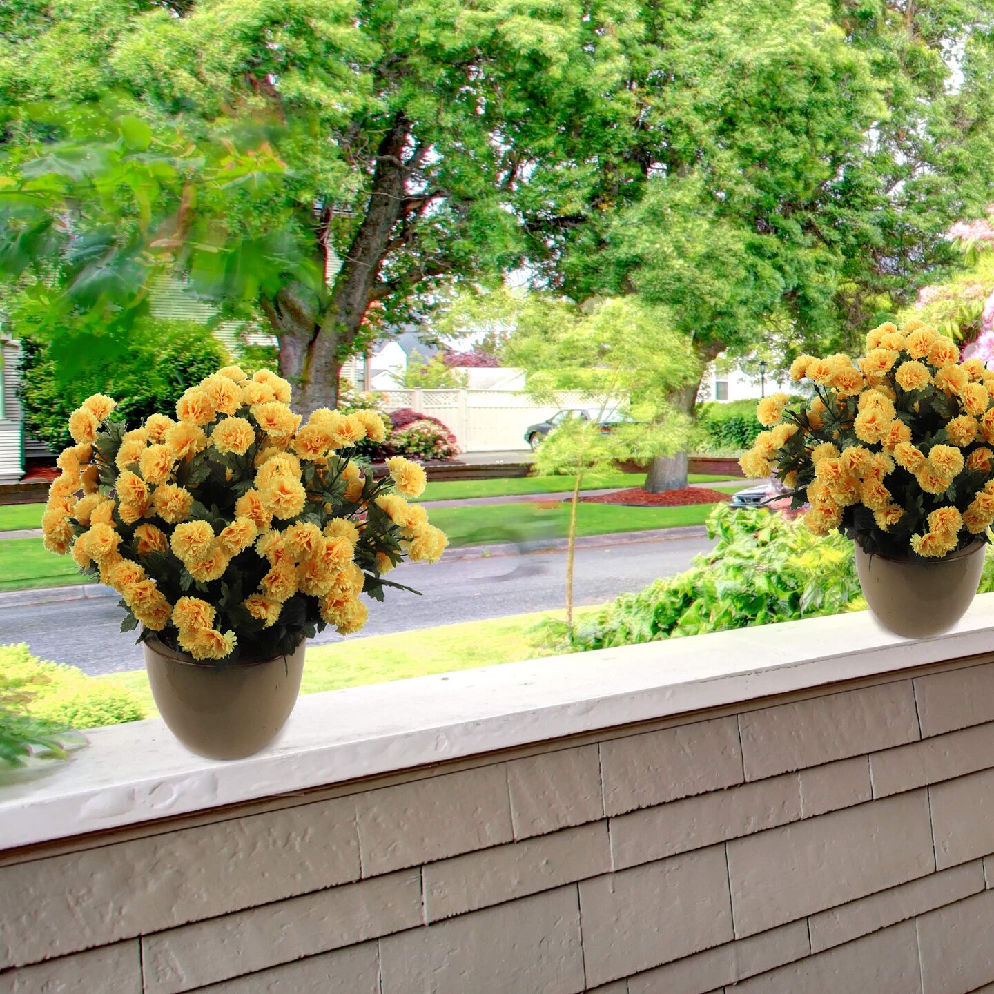 Yellow 18&#x22; Mum Bush with 11 Flowers - Sunlit Realistic Faux Mums for DIY Wedding Bouquets, Radiant Centerpieces, and Vibrant Home Decor