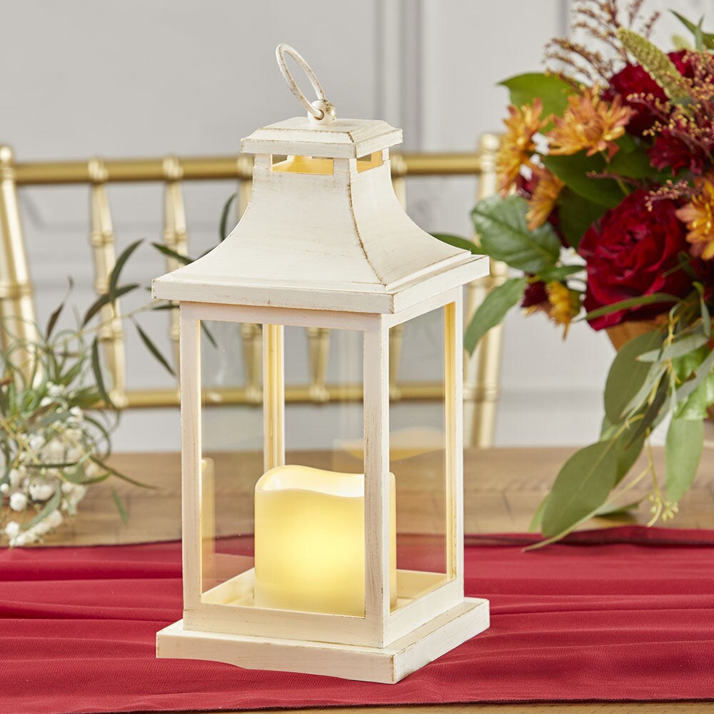 LED Decorative Lanterns - Set of 12 - Kate Aspen Vintage Rustic Home D&#xE9;cor Lantern Tabel Centerpiece for Wedding, Bridal Shower, Anniversary Party - White/Ivory
