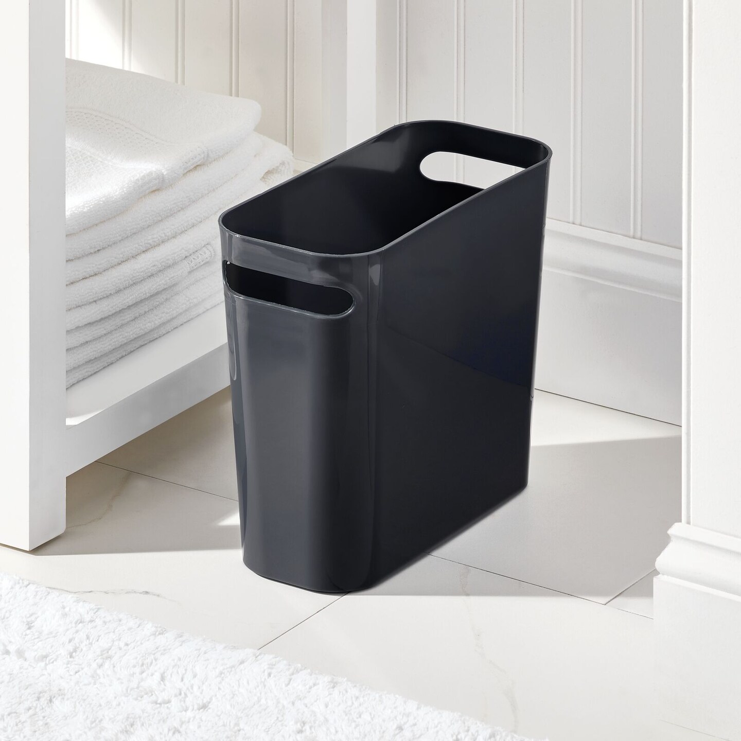 mDesign Slim Plastic Small Trash Can Wastebasket with Handles