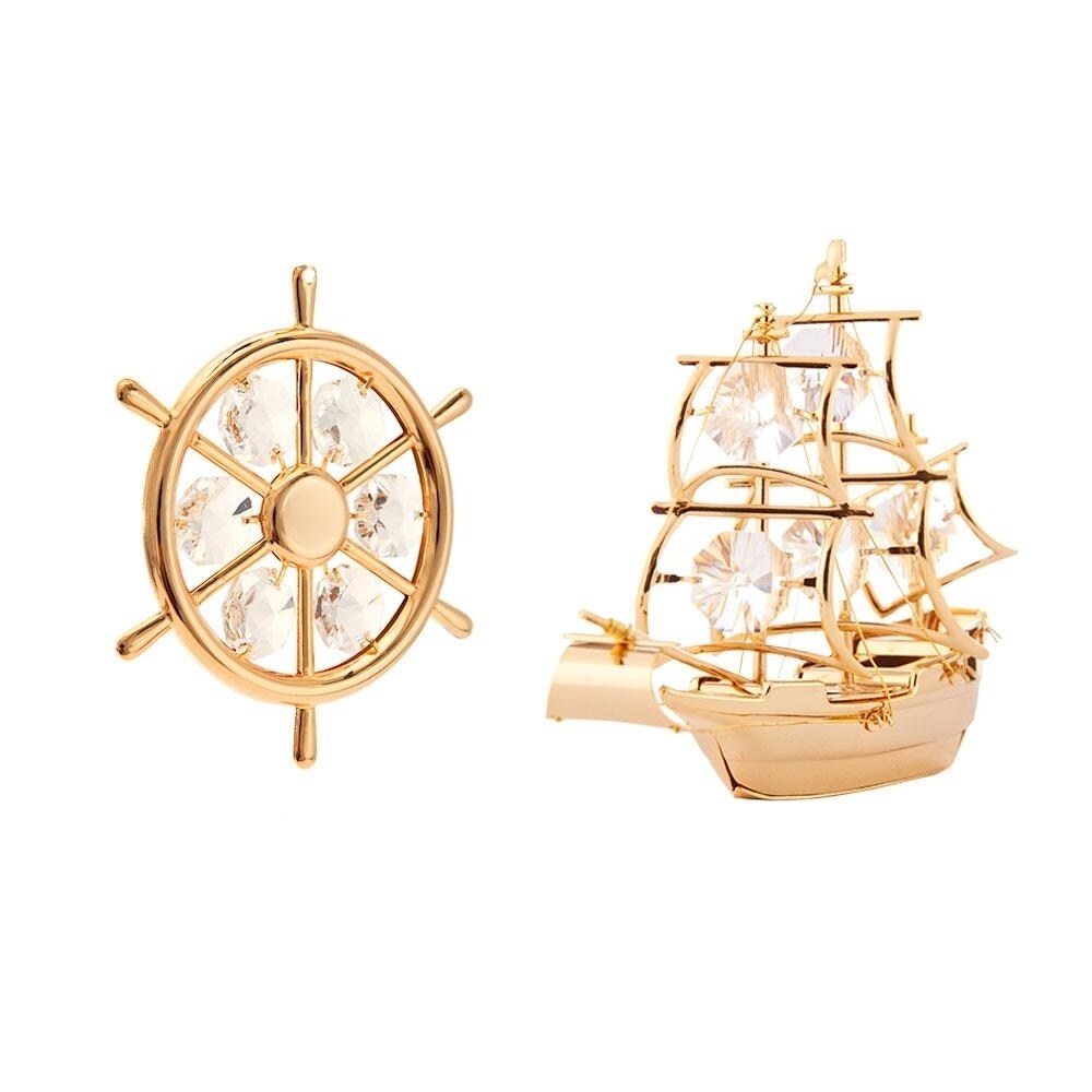 Matashi 24K Gold Plated Crystal Studded Ship Ornaments Set by