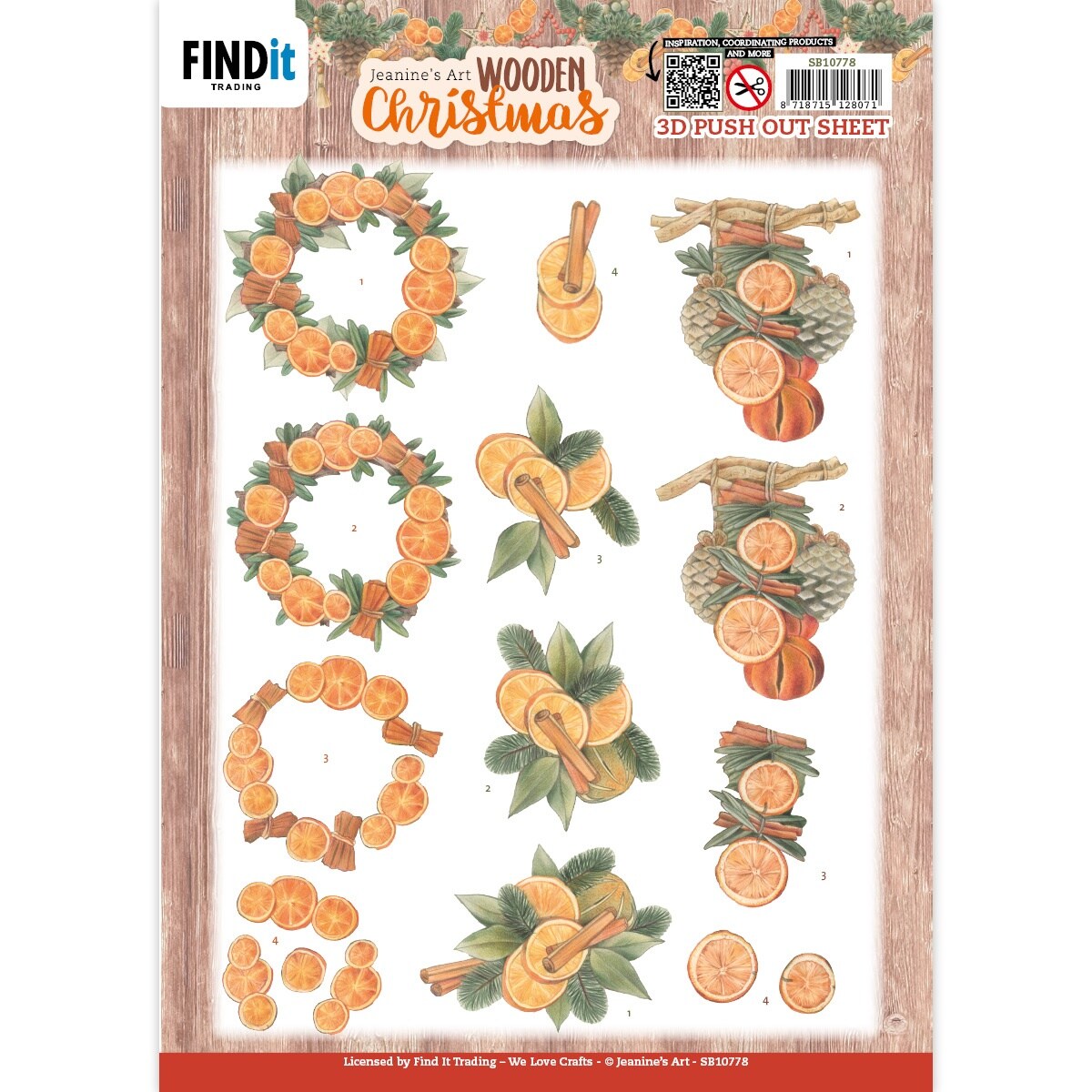 Find It Trading Jeanine's Art 3D Push Out Sheet-Orange Fruit, Wooden Christmas