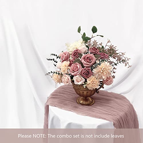FACINOC Roses Artificial Flowers Pink Bouquets Box Set for DIY Bridal Wedding Shower Decorations Fake Floral Arrangements for Party Table Centerpieces Home Decor Indoor Outdoor Dusty Blush 19pcs