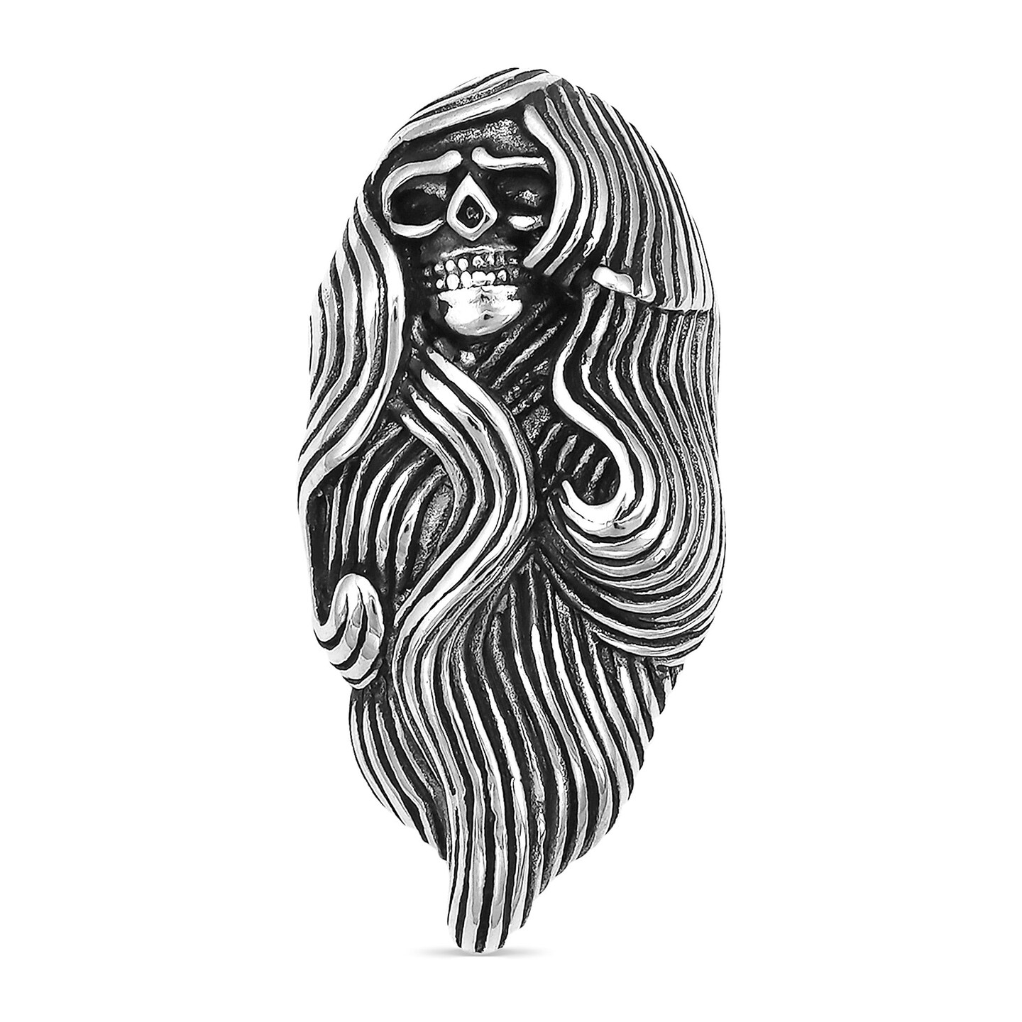 10 Pack - Stainless Steel Large Long Hair Skull Pendant