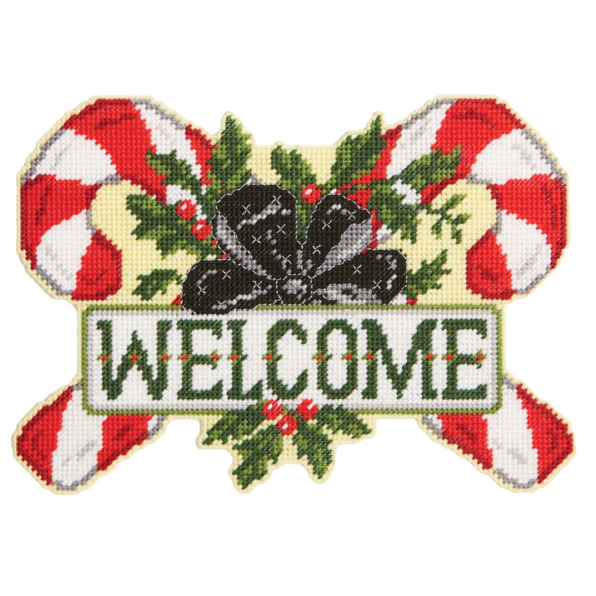 Herrschners Candy Cane Welcome Wall Hanging Plastic Canvas Kit