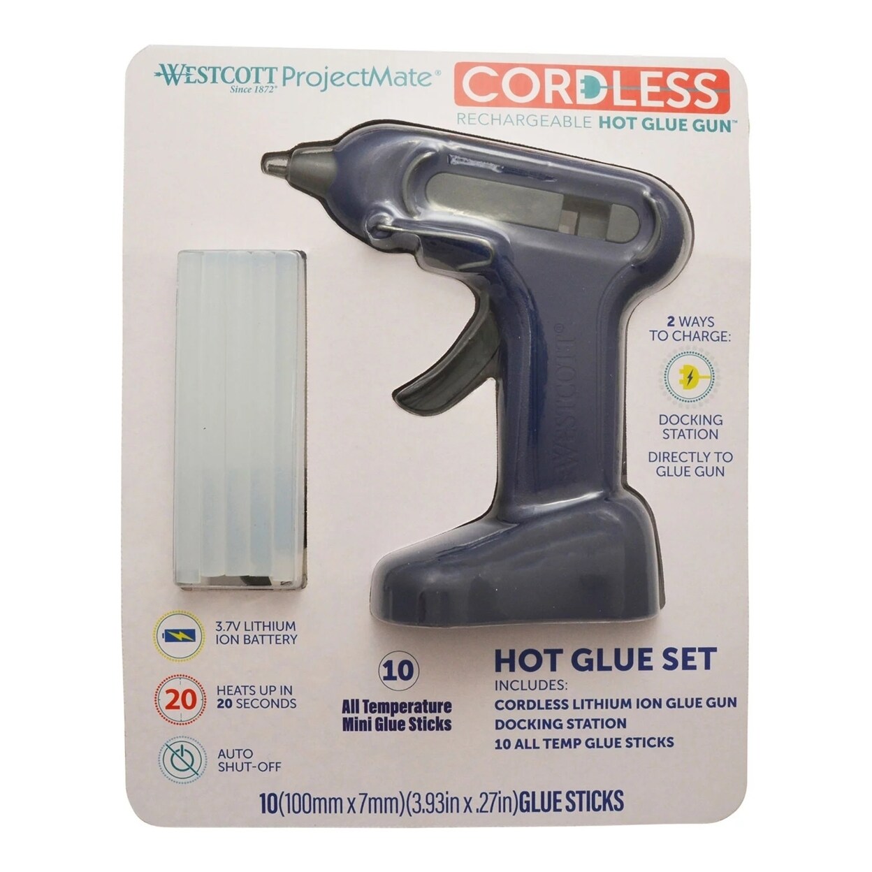 Westcott ProjectMate Lithium Ion Cordless Rechargeable Hot Glue Set