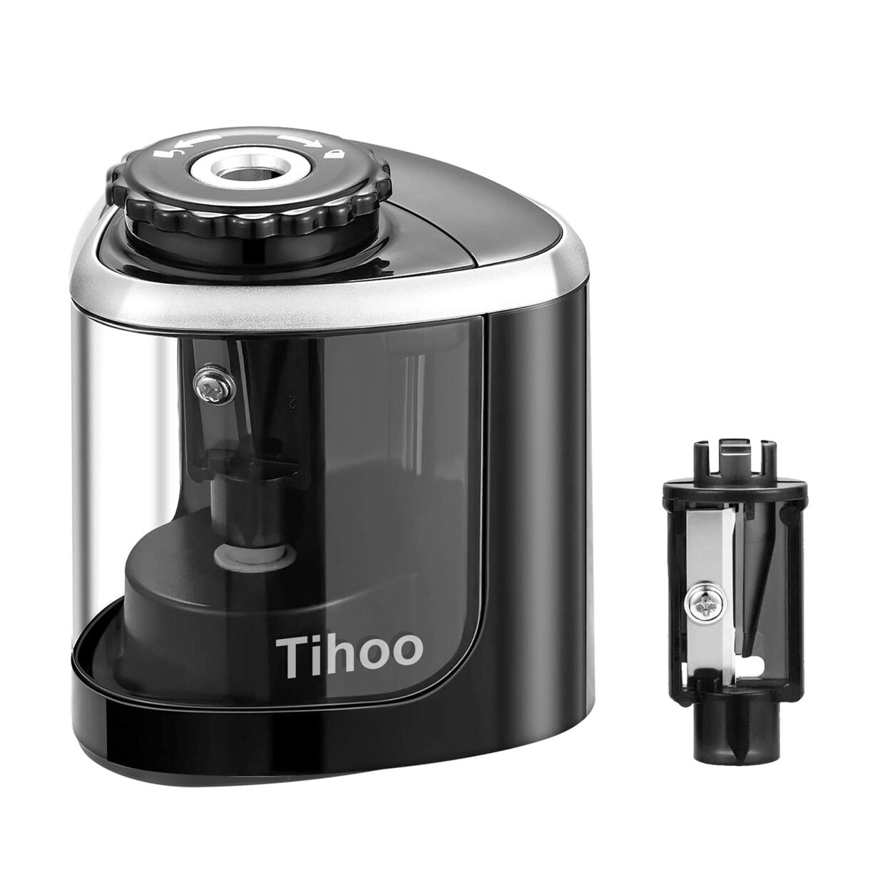 Electric Pencil Sharpener Battery Powered Automatic Manual Black Transparent Design