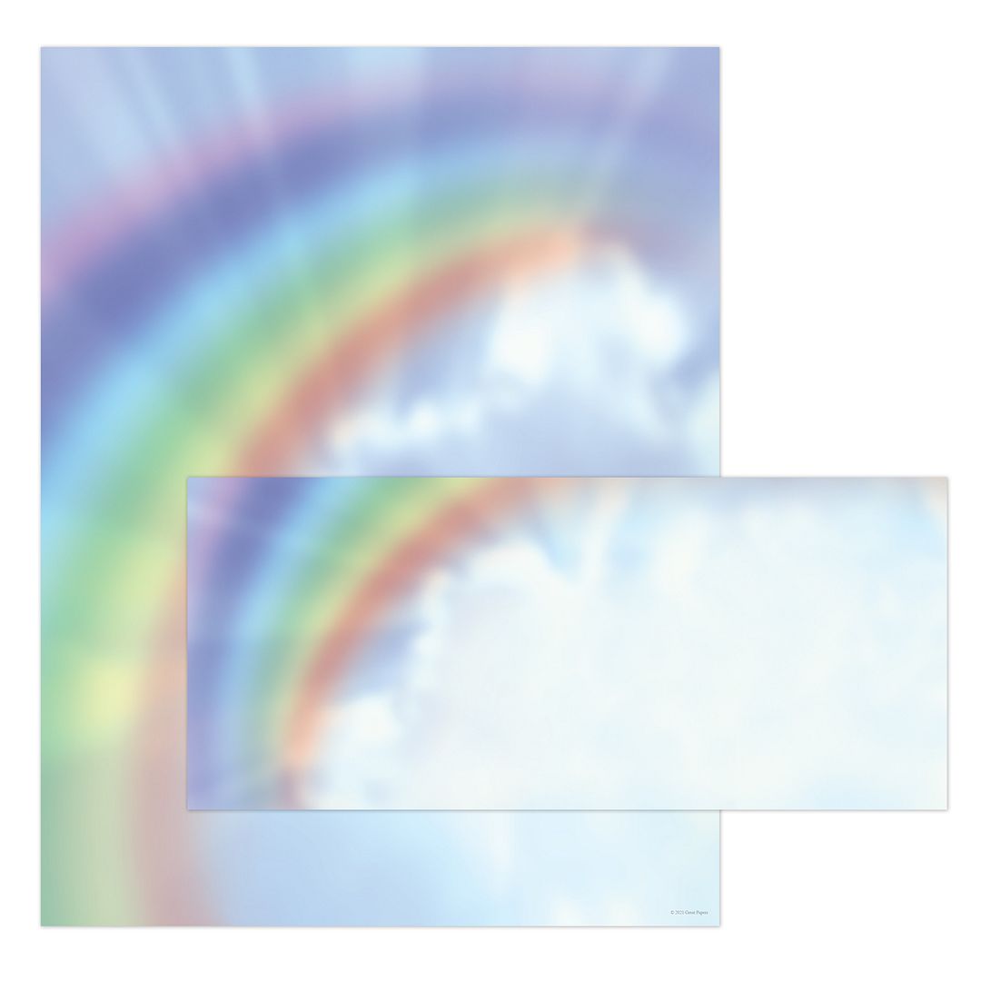 Great Papers! Rainbow Bright 2-Sided 8.5&#x22; x 11&#x22; Letterhead and #10 Envelope Scenic Stationery Set, 50 Stationery Sheets with 2-sided printing, and 25 Matching #10 Envelopes, Printer compatible