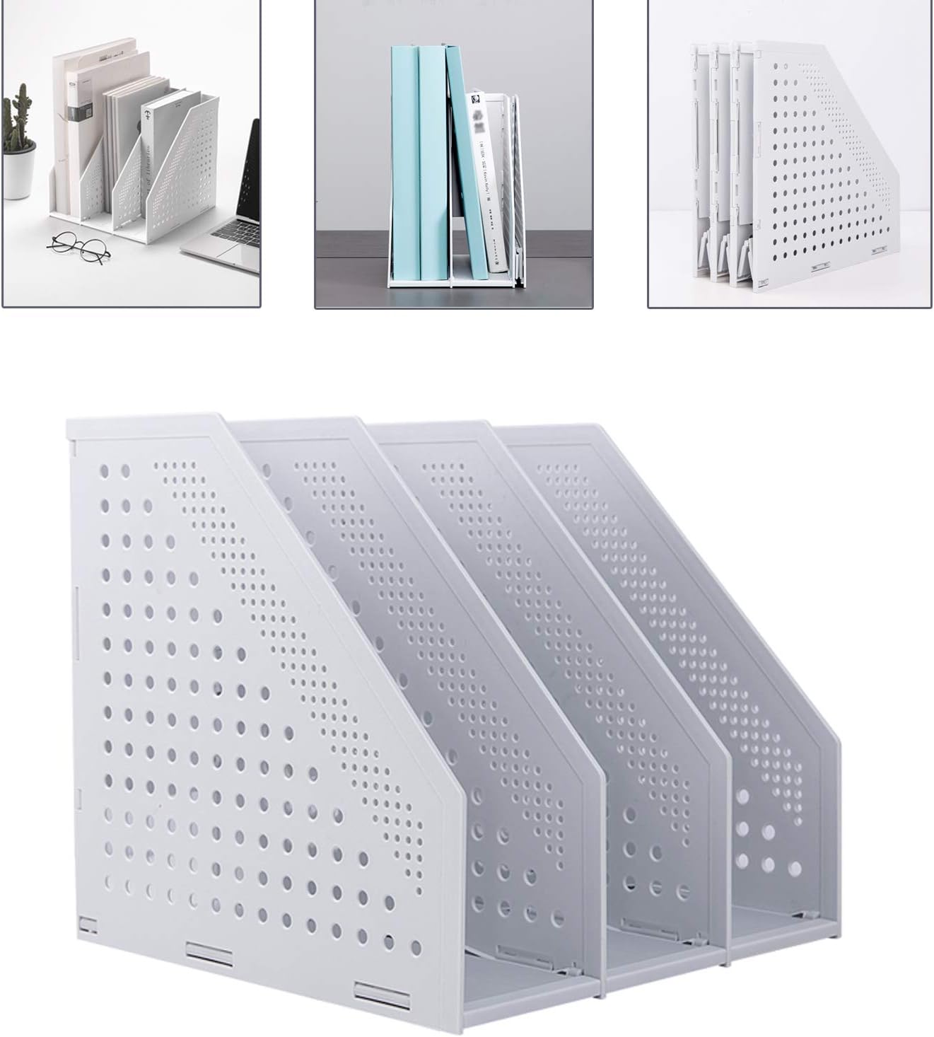 Leven/Deli Collapsible Magazine File Holder/Desk Organizer-Light Gray