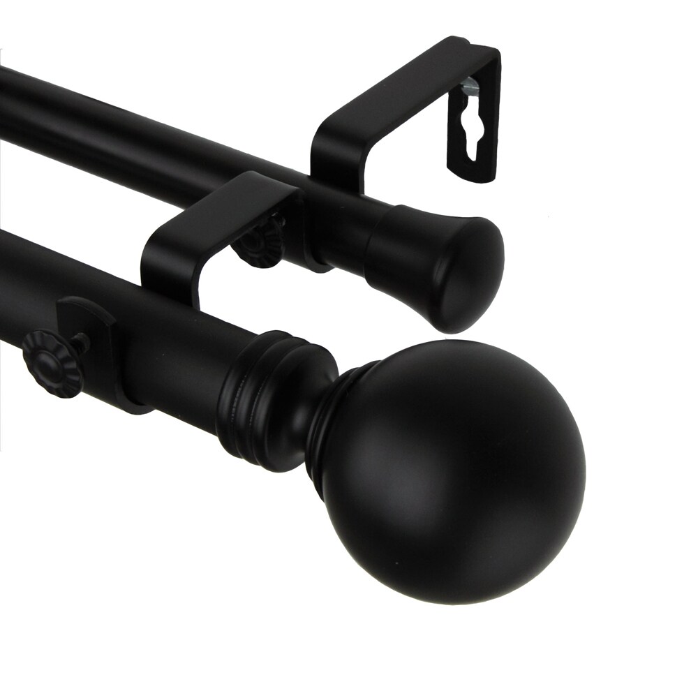 Rod Desyne Home Decorative Globe Double Curtain Rod 66-120 inch - Black