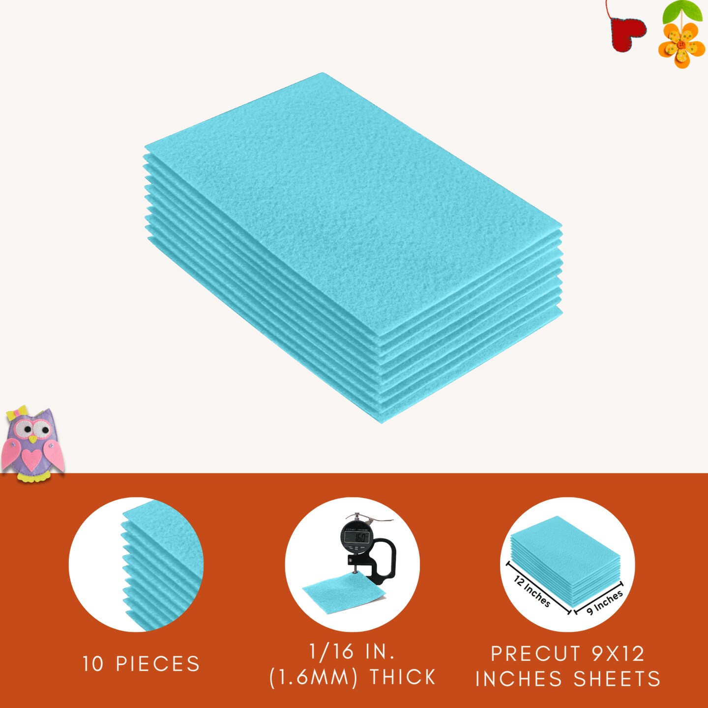 FabricLA Acrylic Felt Sheets for Crafts - Precut 9&#x22; X 12&#x22; Inches (20 cm X 30 cm) Felt Squares - Use Felt Fabric Craft Sheets for DIY, Hobby, Costume, and Decoration | Baby Blue - 10 Pieces