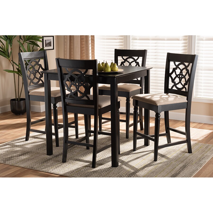 Wholesale Interiors Baxton Studio Arden Modern and Contemporary Sand Fabric Upholstered Espresso Brown Finished 5-Piece Wood Pub Set