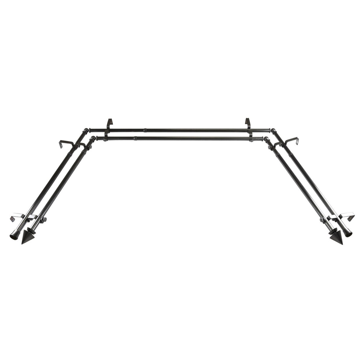 Hermosa Home Decorative Pyramid 13 by 16&#x22; Double Bay Window Curtain Rod 20&#x22;-36&#x22;, 38&#x22;-72&#x22; - Black