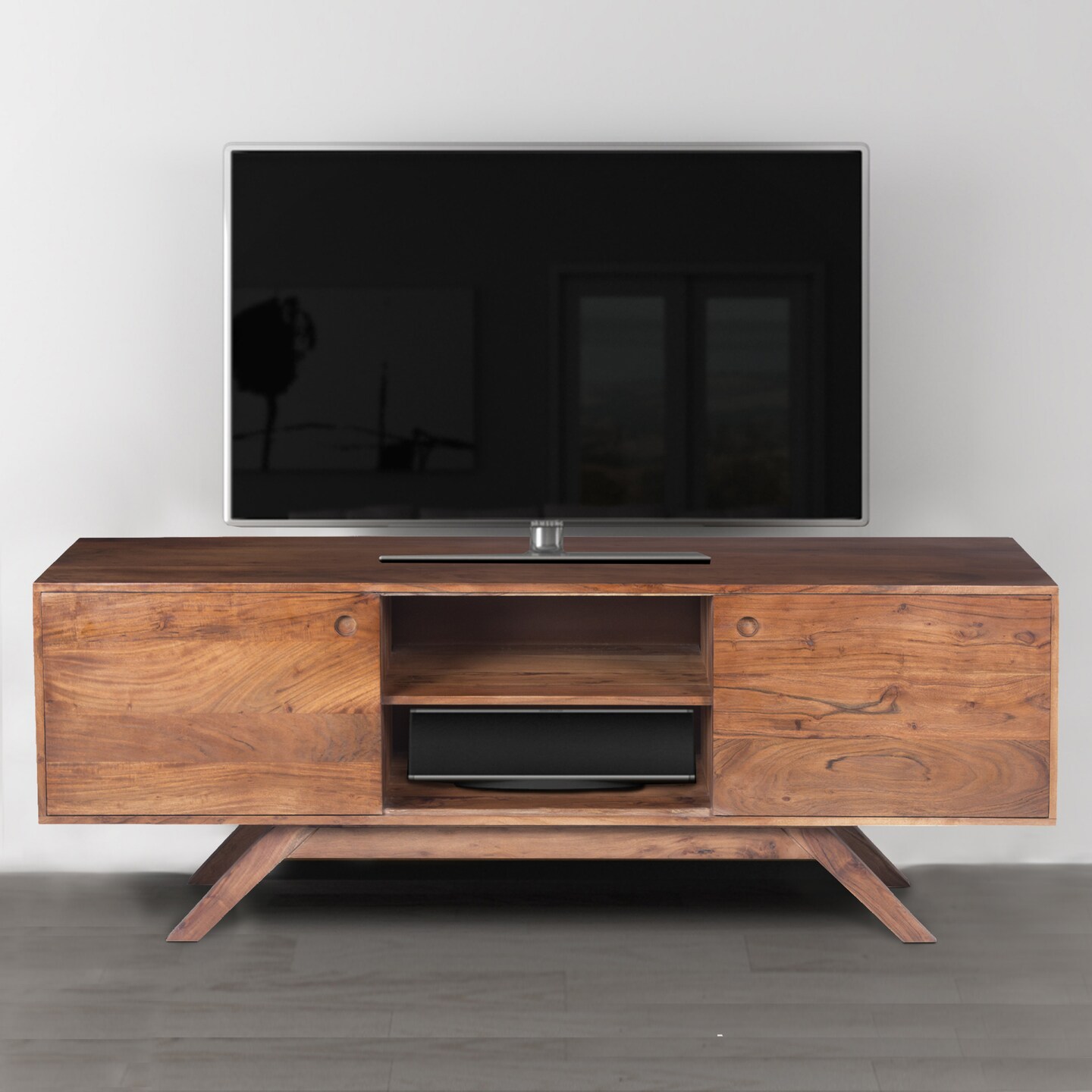 Saltoro Sherpi Mid Century Modern Acacia Wood Tv Unit With Wide