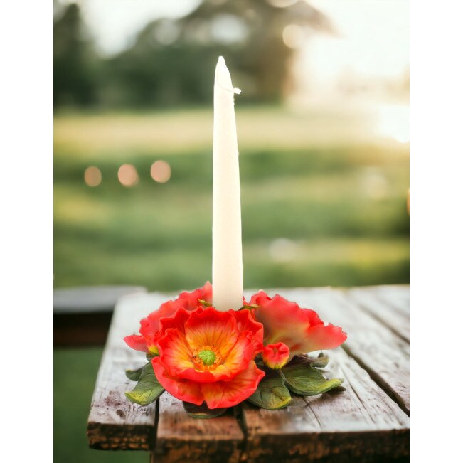 Ceramic Poppy Flower Candle Holder 6.125 InchNature