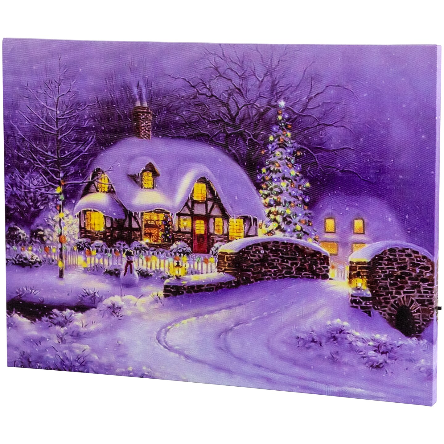Northlight Fiber Optic and LED Lighted Snowy Christmas House Canvas Wall Art 12&#x22; x 15.75&#x22;