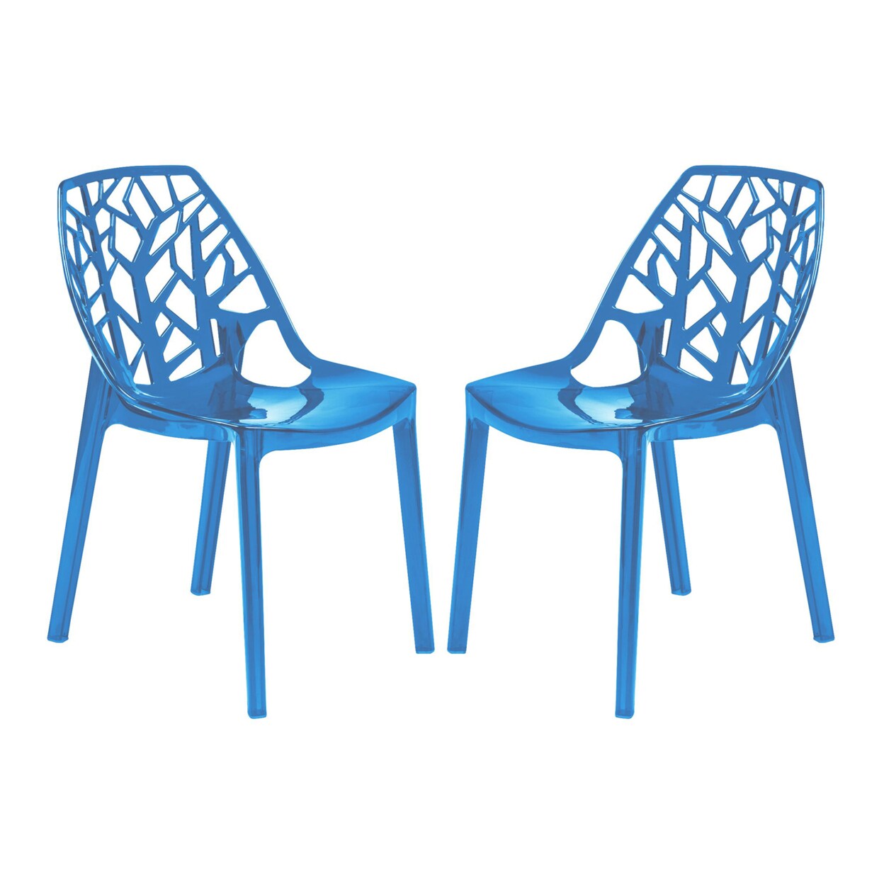 Leisuremod Cornelia Modern Dining Side Chair, Set of 2 - Transparent Blue