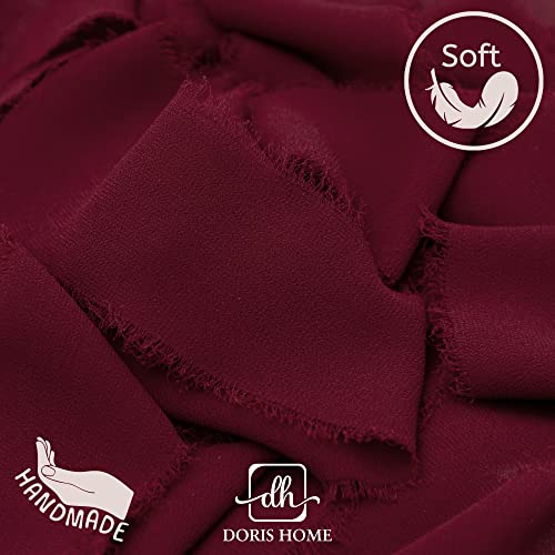 DORIS HOME 3 Rolls 2&#x22;x7Yd Fringe Chiffon Ribbon for Flower Bouquet, Handmade Burgundy Ribbon for Gift Wrapping, Frayed Edge Ribbon for Crafts, Decorating, Bouquet Wrap, Wedding Invitation