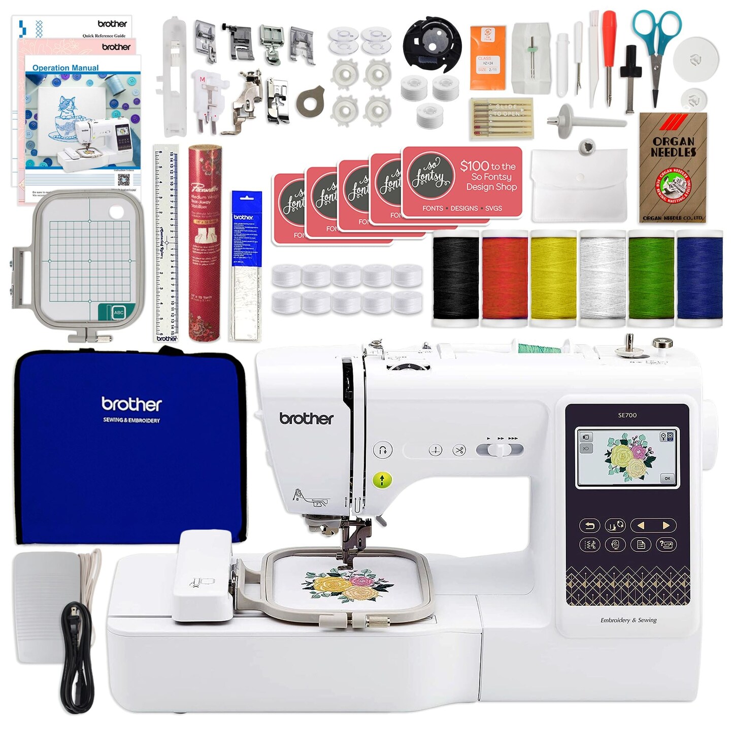 Brother SE700 Embroidery & Sewing Machine w/ Combo Sewing & Embroidery  Bundle 