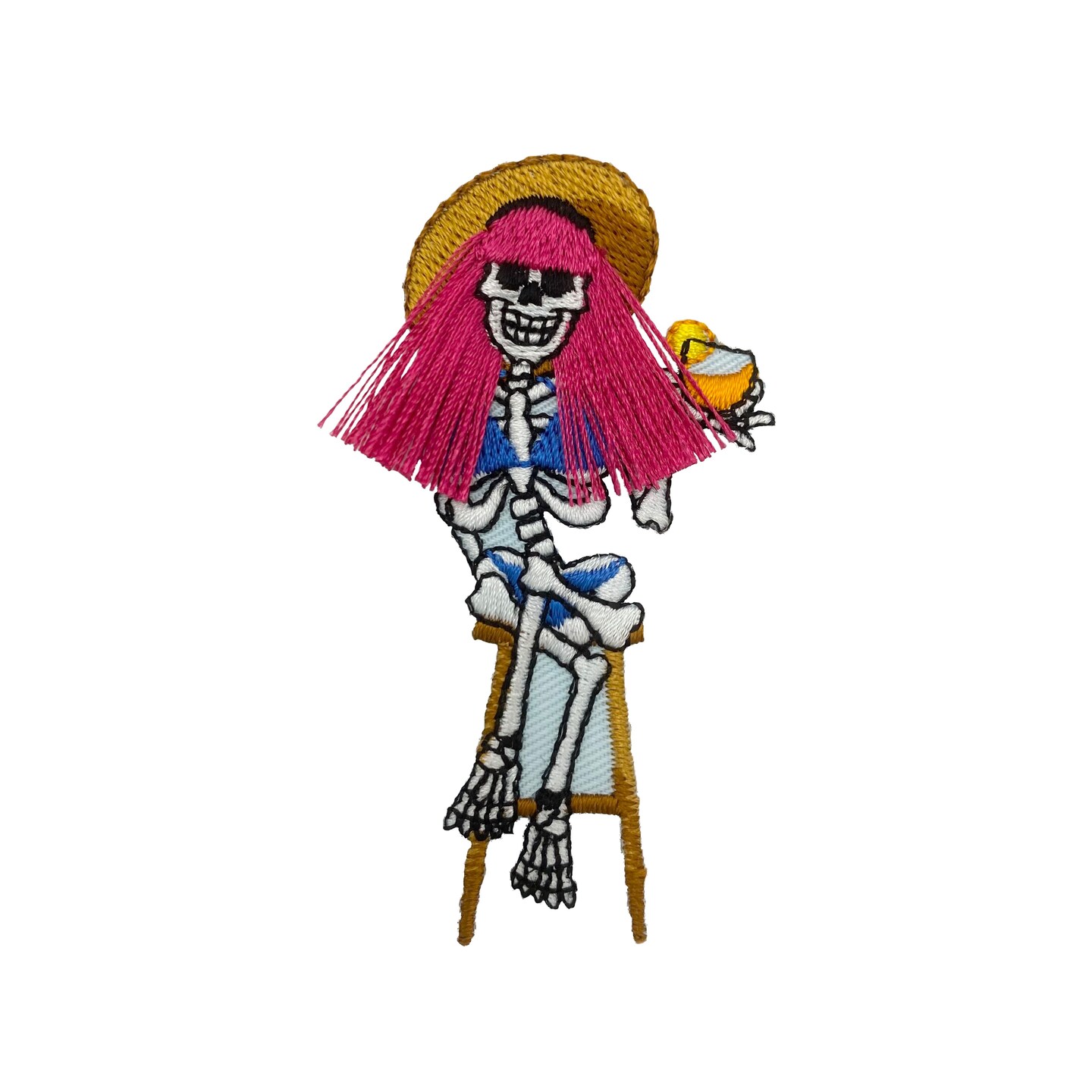 Skeleton with Cocktail, Rockabilly Band, Embroidered, Iron on Patch