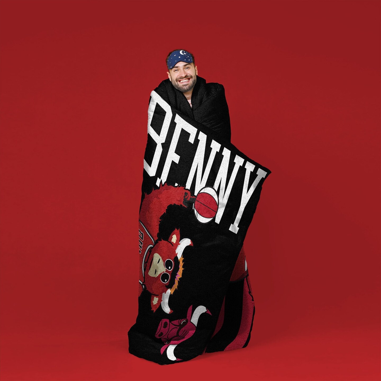 Sleep Squad Chicago Bulls Benny the Bull Mascot 60&#x201D; x 80&#x201D; Raschel Plush Basketball Blanket