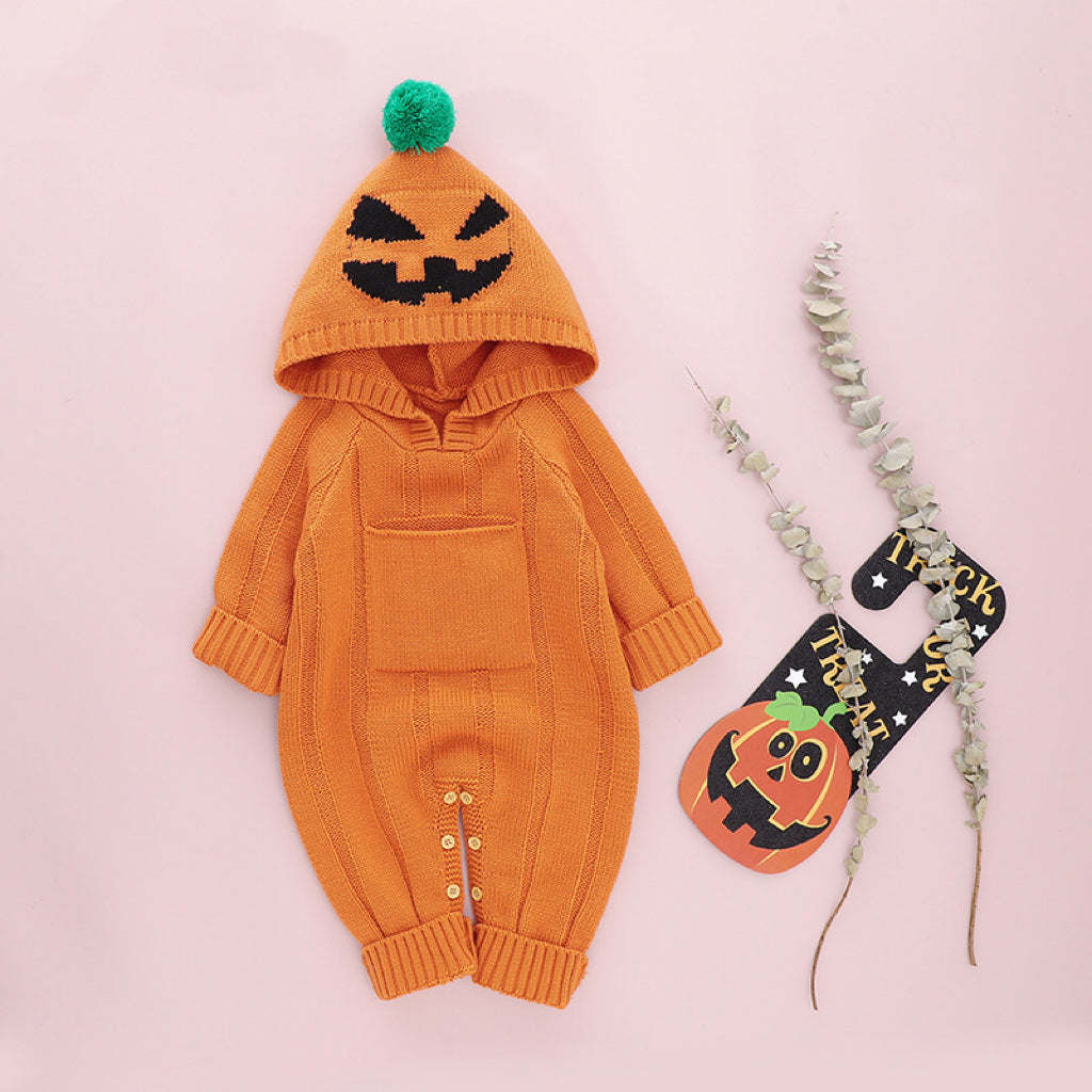 Halloween Baby Costume - Solid Color Monster Print Pattern Romper