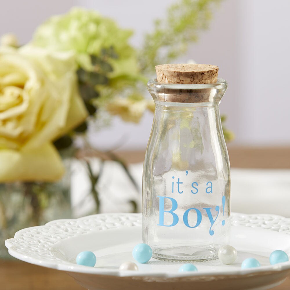 3.8 oz. Printed Vintage Milk Bottle Favor Jar - It&#x27;s a Boy Blue (Set of 12)-New