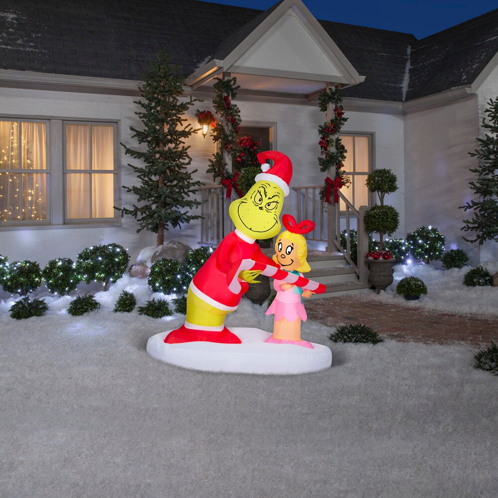 5.5&#x27; Gemmy Airblown Dr. Seuss Grinch Passing out Candy Canes to Cindy Lou Who Yard Decoration 881347
