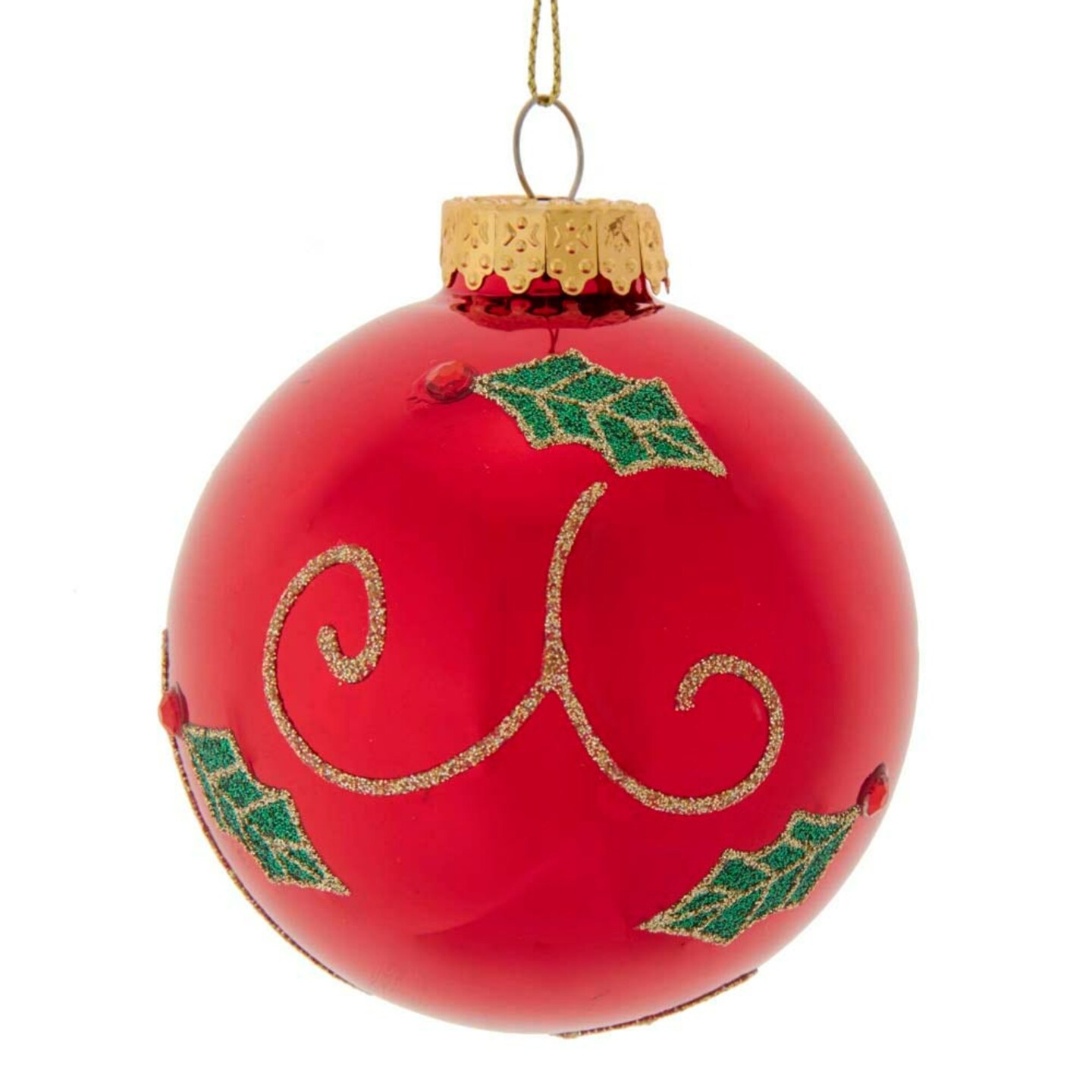 KSA 6ct Red and Green Holly Leaf Glass Christmas Ball Ornaments 3 ...