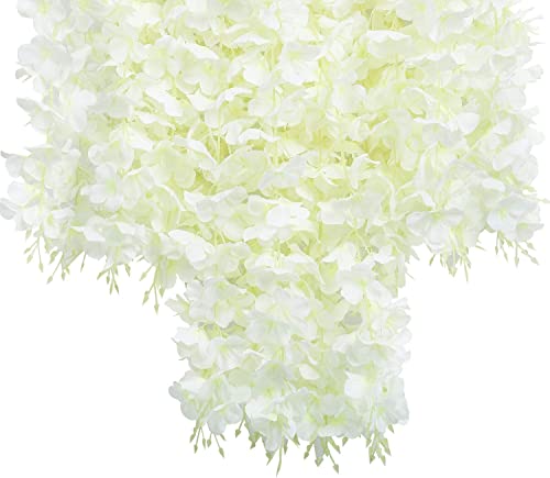 24 Pack Wisteria Hanging Flowers Fake Flower Garland Artificial Wisteria Vines Rattan Silk Flower String Wedding Party Wall Decorations,White
