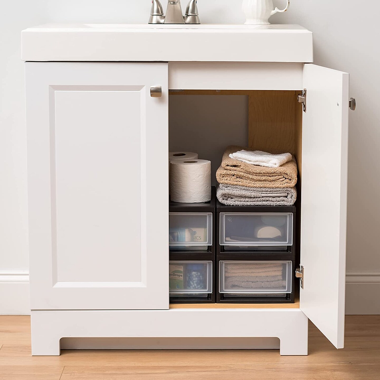 IRIS USA 4 Pack 6qt Plastic Compact Stackable Storage Drawers, Black/White