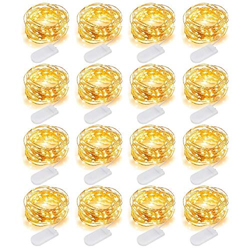 MUMUXI Led Fairy Lights Battery Operated Lights [16 Pack] Mason Jars Centerpiece Wedding Decor String Lights Battery Powered Lights, Christmas, Copper Wire Small Battery Fairy Lights (10ft Warm White)