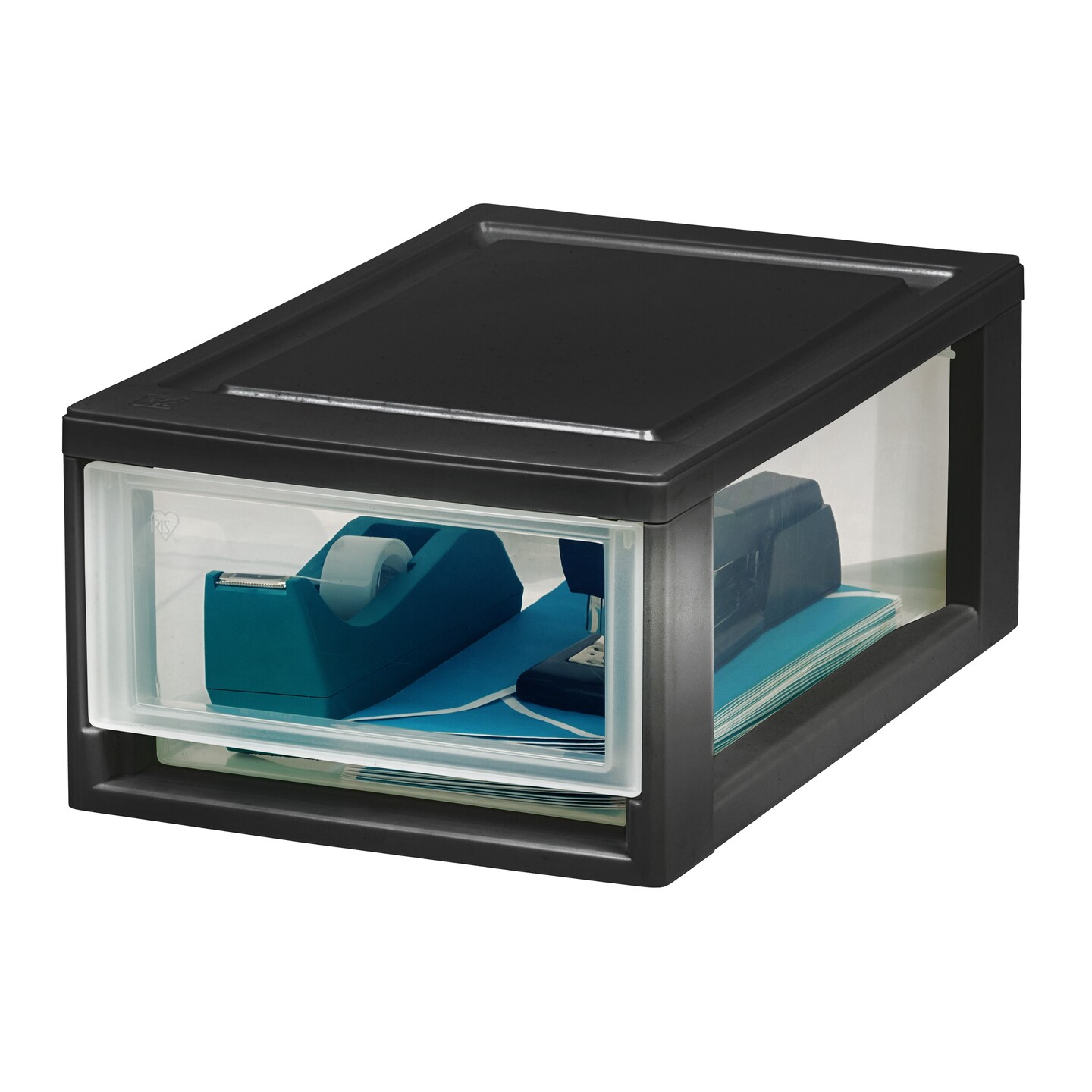 IRIS USA 4 Pack 6qt Plastic Compact Stackable Storage Drawers, Black/White