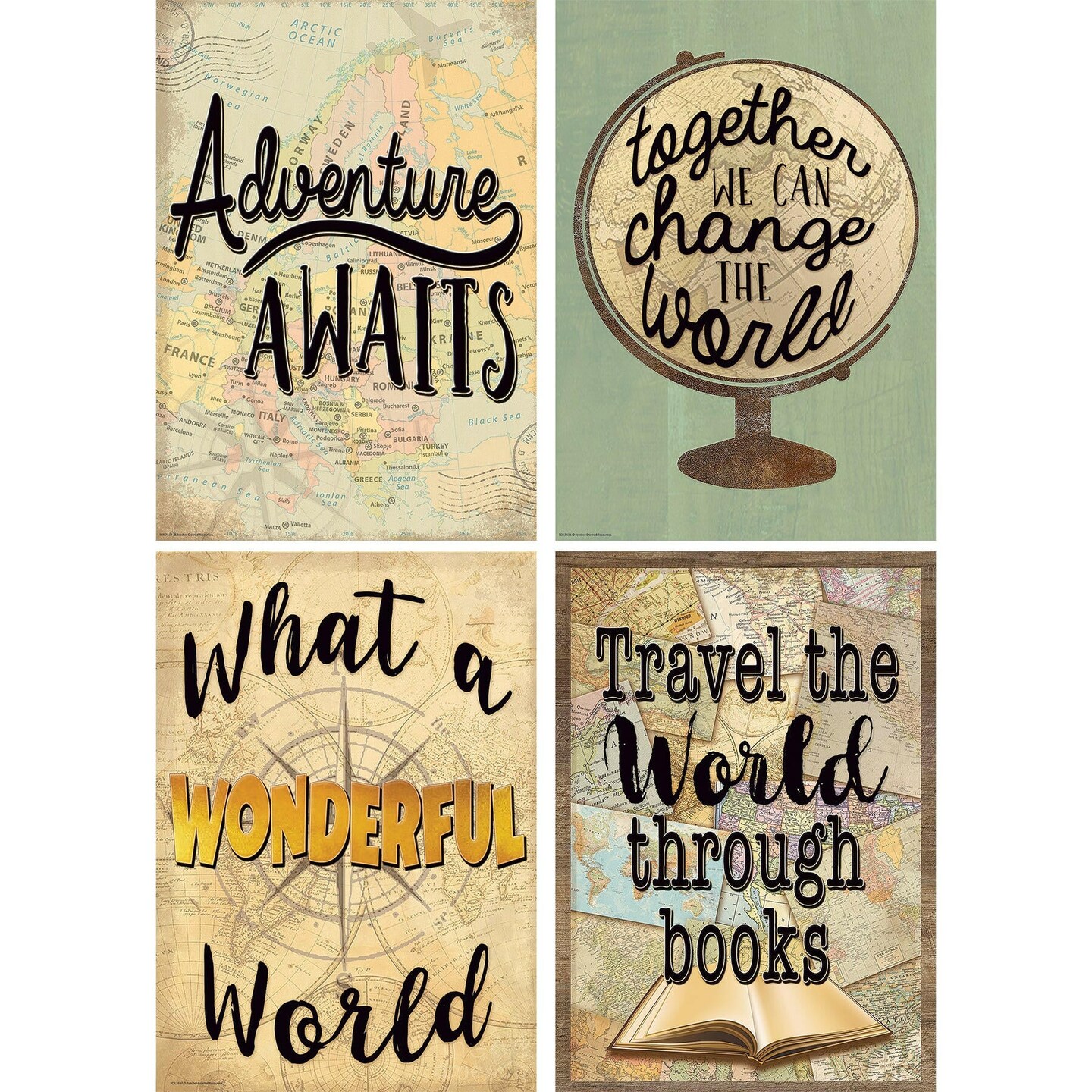 Travel the Map Posters, 13-3/8&#x22; x 19&#x22;, Set of 4