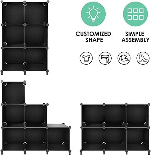 TomCare Cube Storage 6-Cube Closet Organizer Storage Shelves Cubes Organizer  DIY Plastic Closet Cabinet Modular Book Shelf Organizing Storage Shelving  for Bedroom Living Room Office, Black