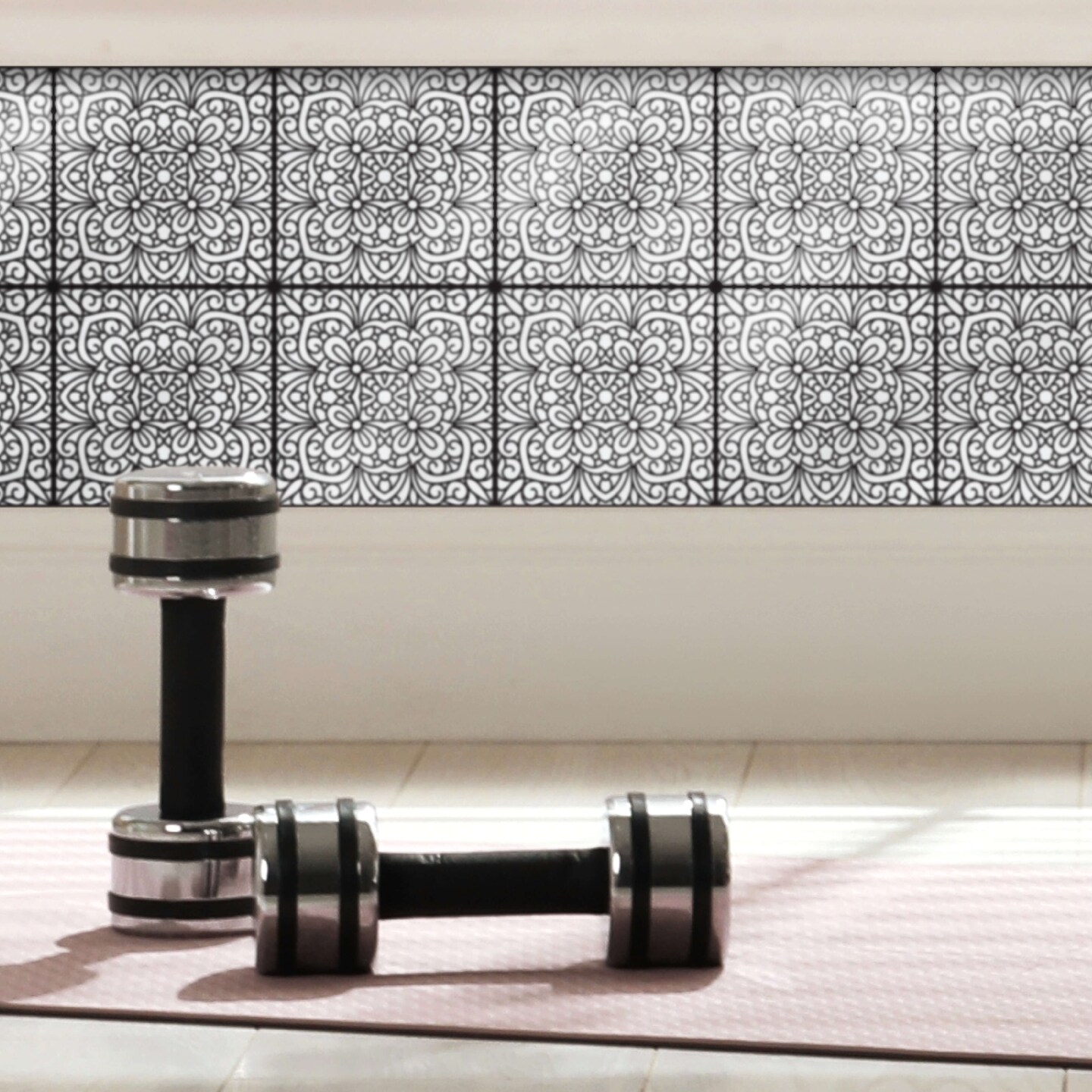 8 in x 8 in Silver Inked Garden Foil Peel and Stick Paper Tile Backsplash (24-Pack)